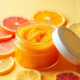 Jar of citrus body scrub.